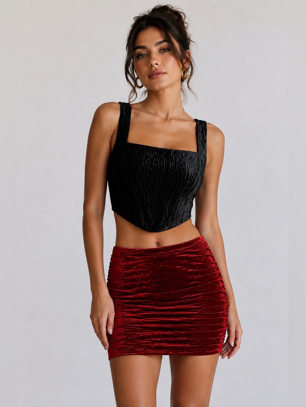 NAKED WARDROBE Bonded Plush Velvet Crop Tank Black Large NWOT